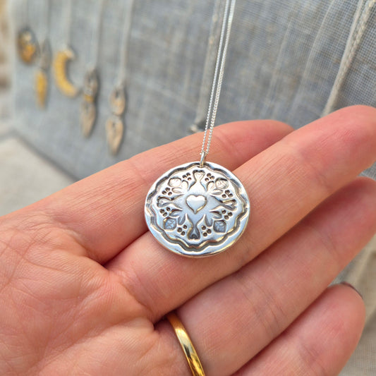 Antique button pendant - love - made to order