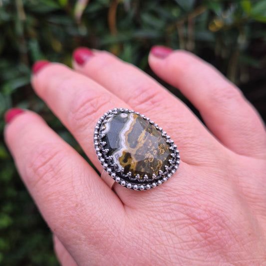Ocean jasper landscape ring - size S