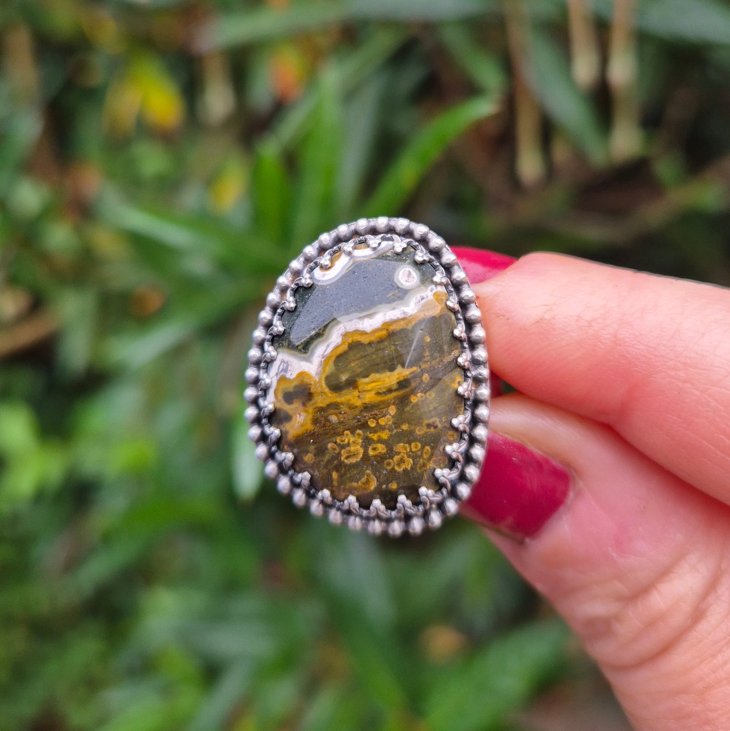 Ocean jasper landscape ring - size S