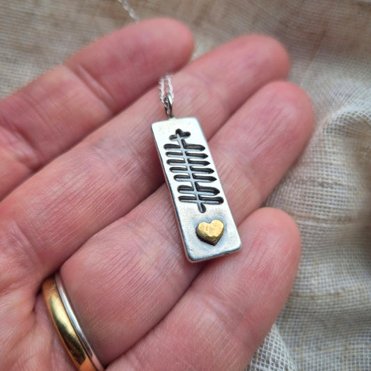 Grá (love) with gold heart - ogham pendant - made to order