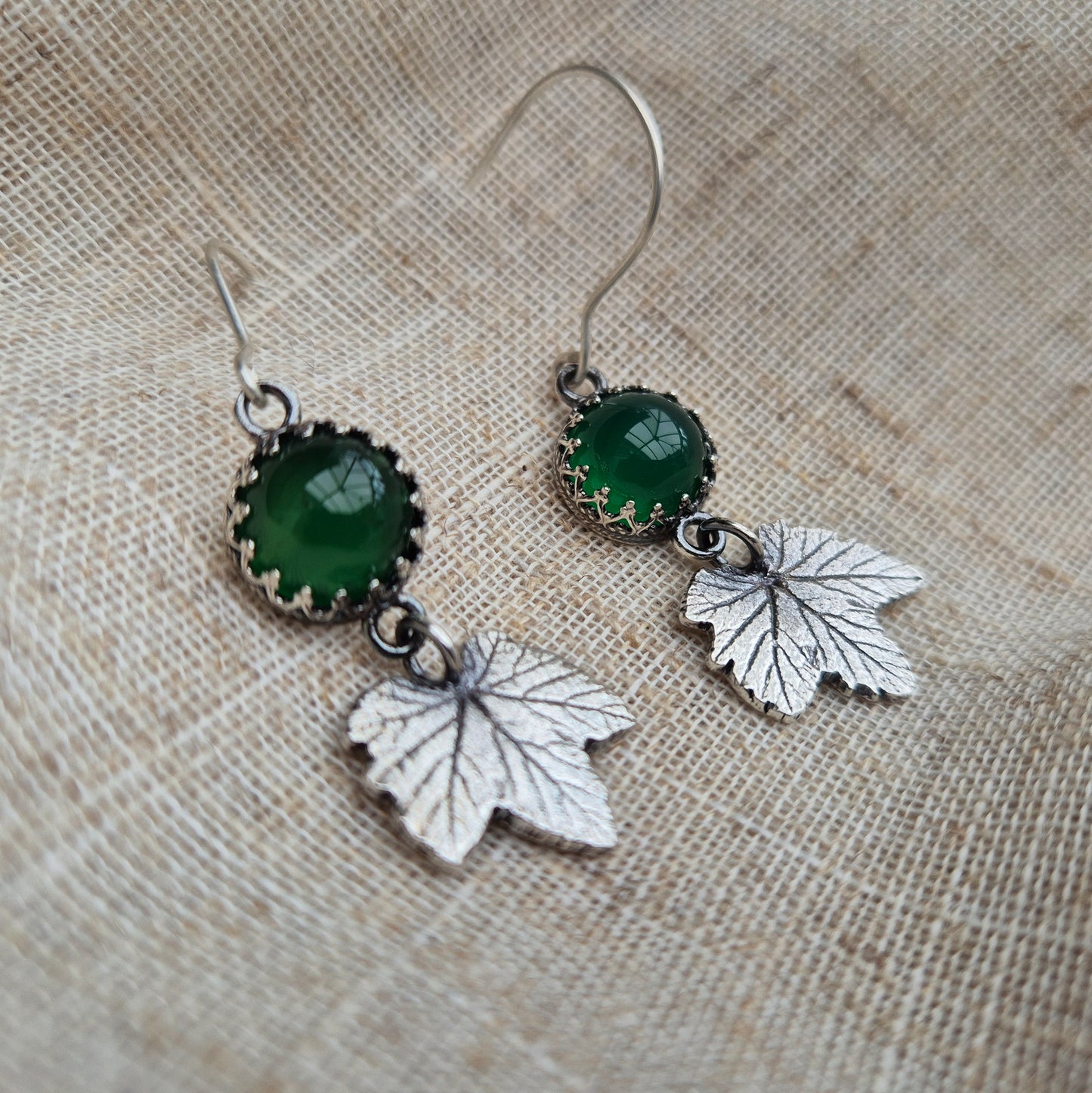 Currant leaf green agate earrings - one available