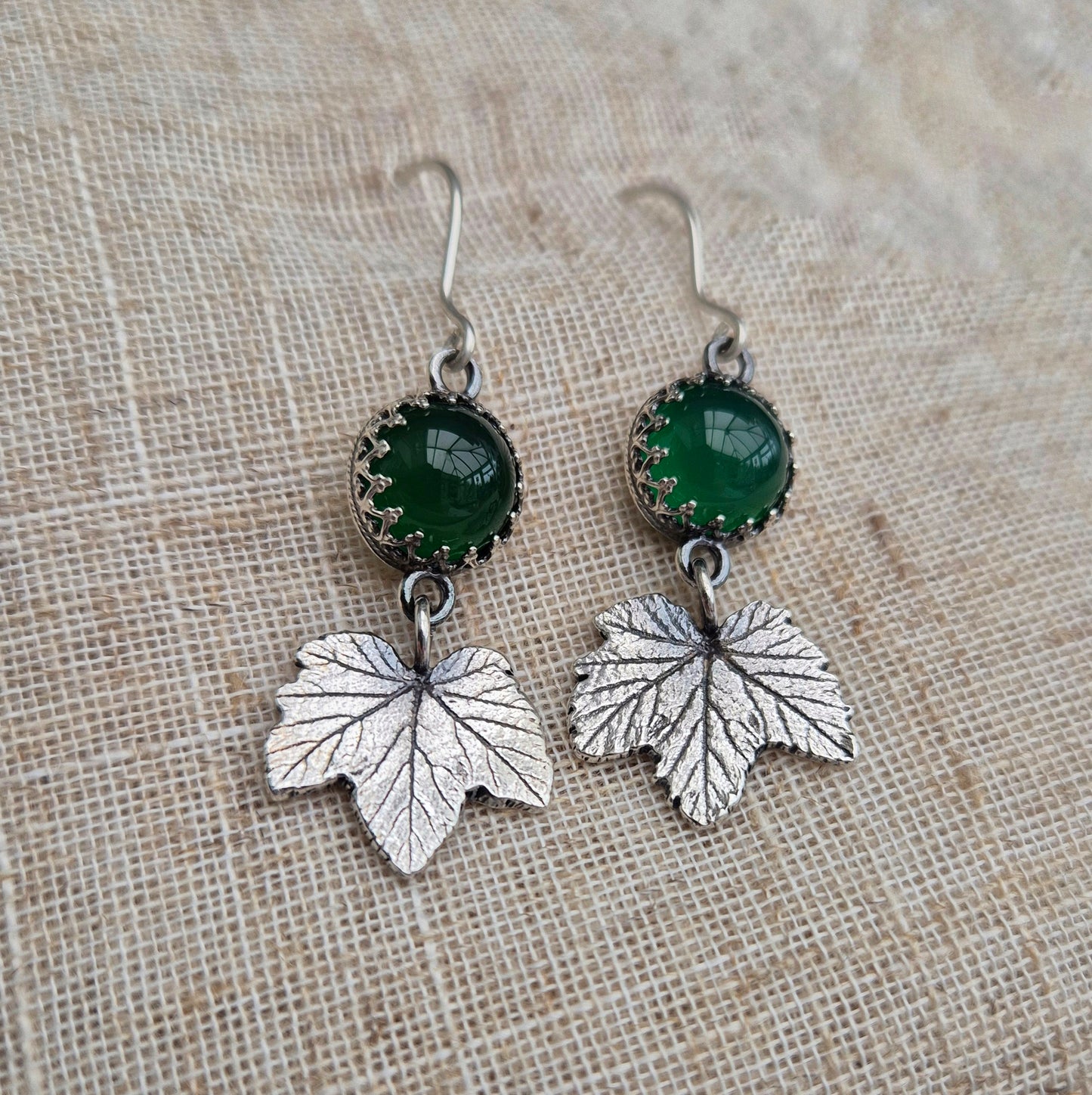 Currant leaf green agate earrings - one available