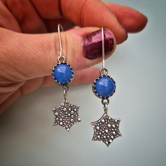Starburst blue agate drop earrings - one available