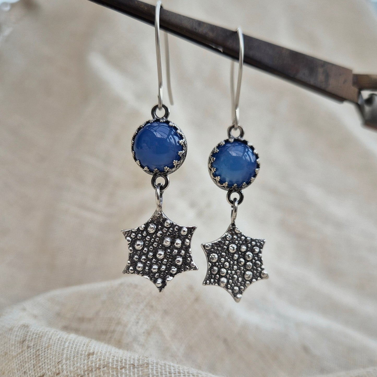 Starburst blue agate drop earrings - one available