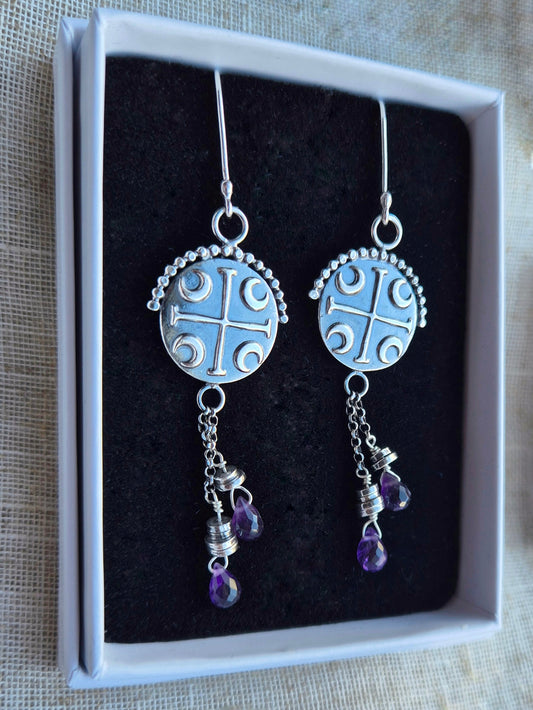 Sheild amethyst drop earrings