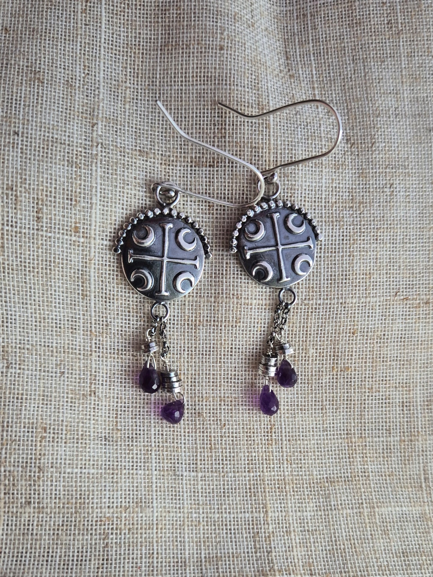 Sheild amethyst drop earrings