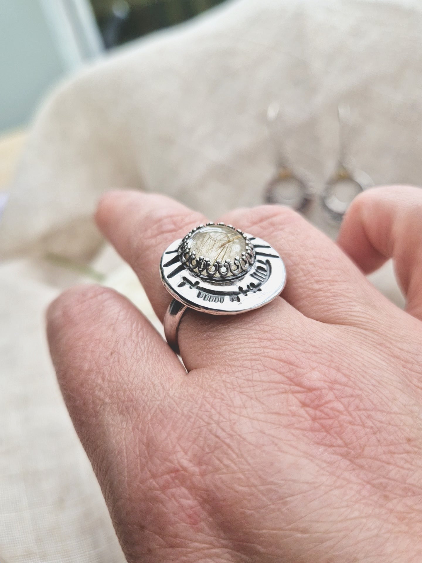 Banlaoch gold rutile quartz ring - UK size P