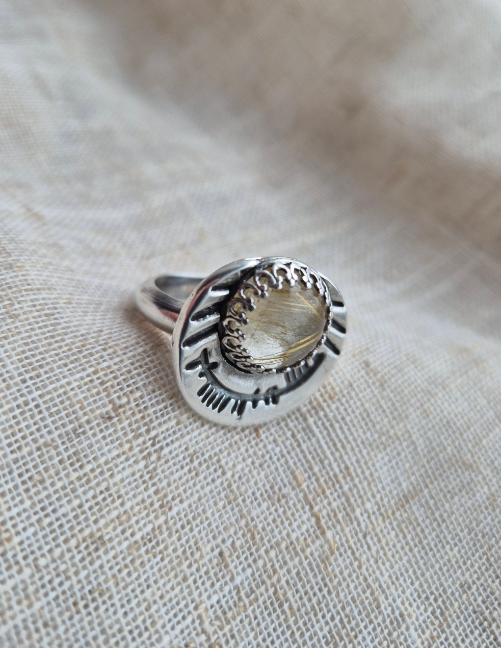 Banlaoch gold rutile quartz ring - UK size P