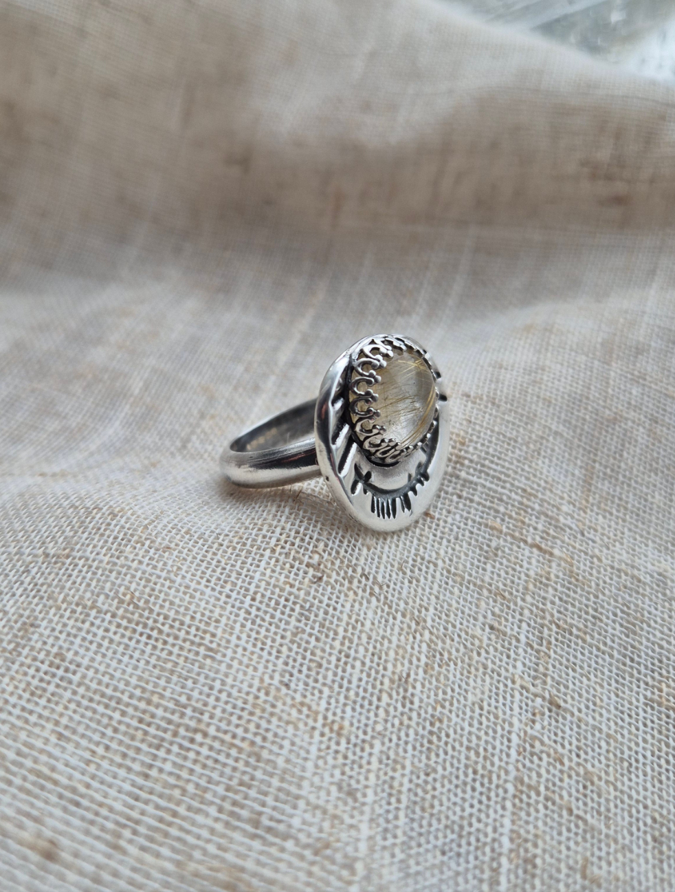Banlaoch gold rutile quartz ring - UK size P