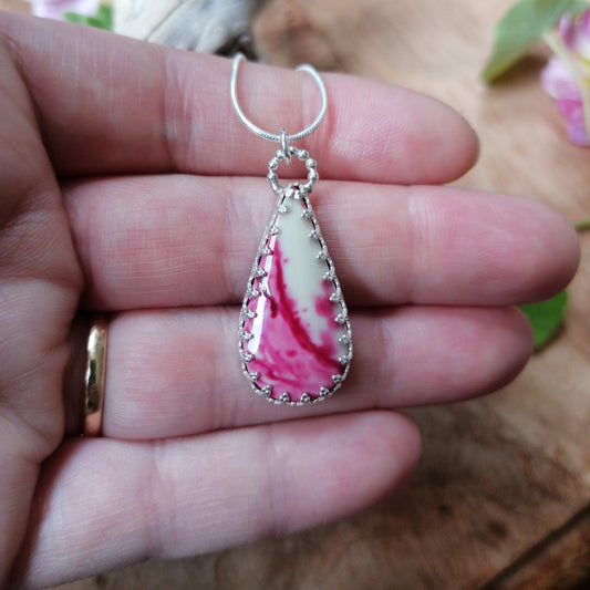 Surfite & silver teardrop pendant - one available