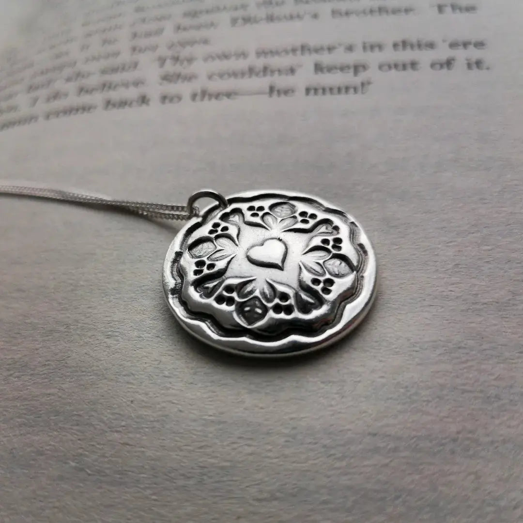 Antique button pendant - love - made to order