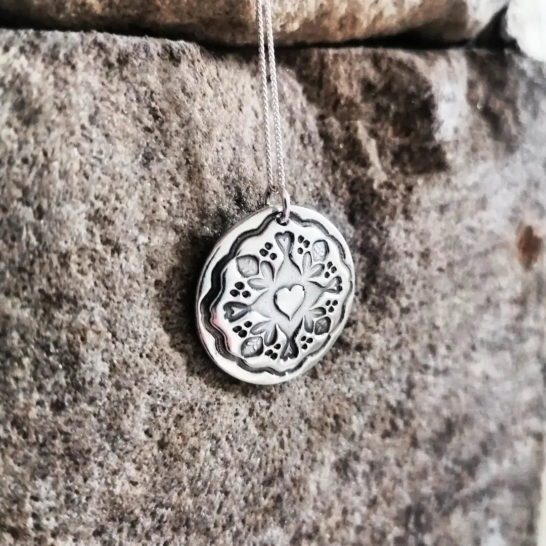 Antique button pendant - love - made to order