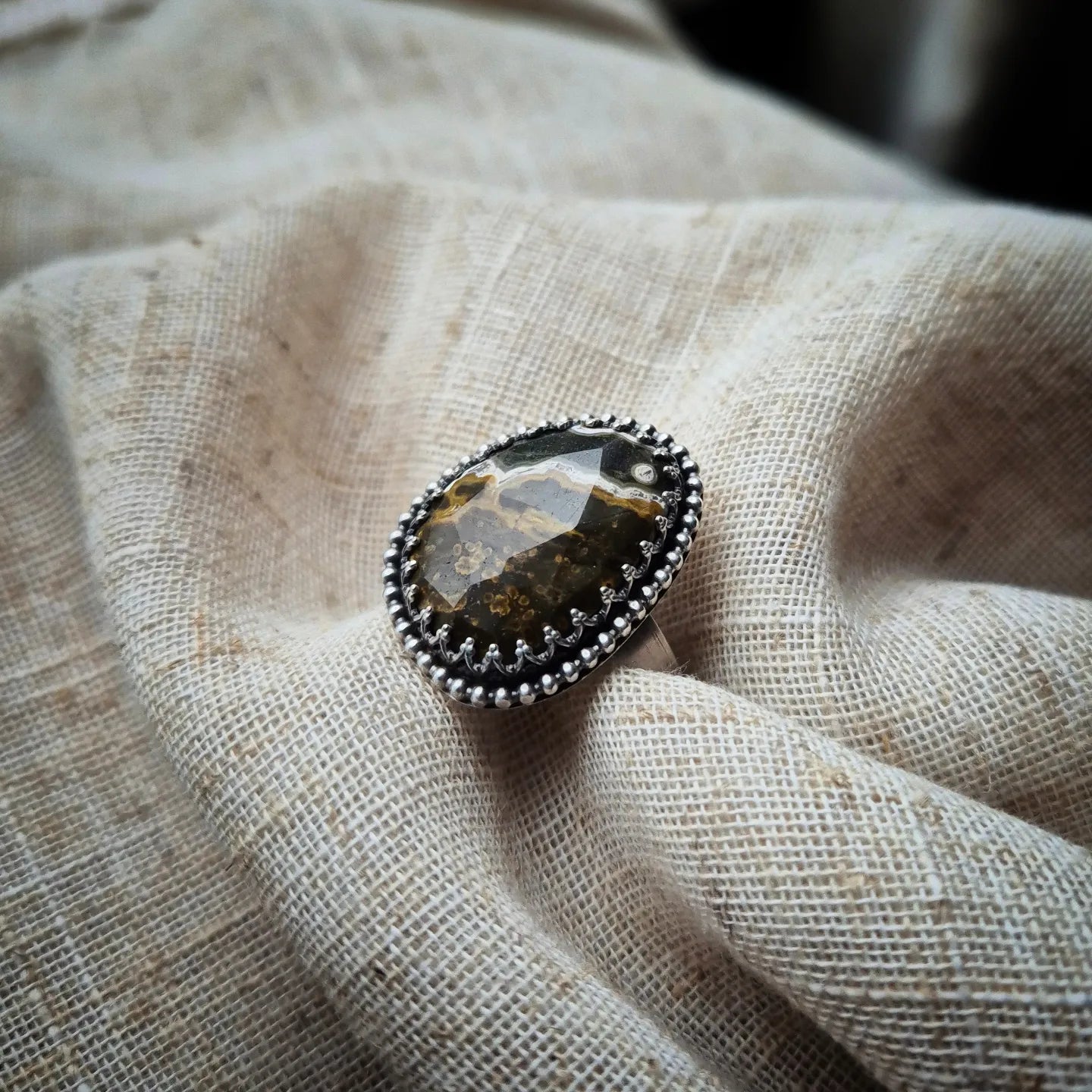 Ocean jasper landscape ring - size S