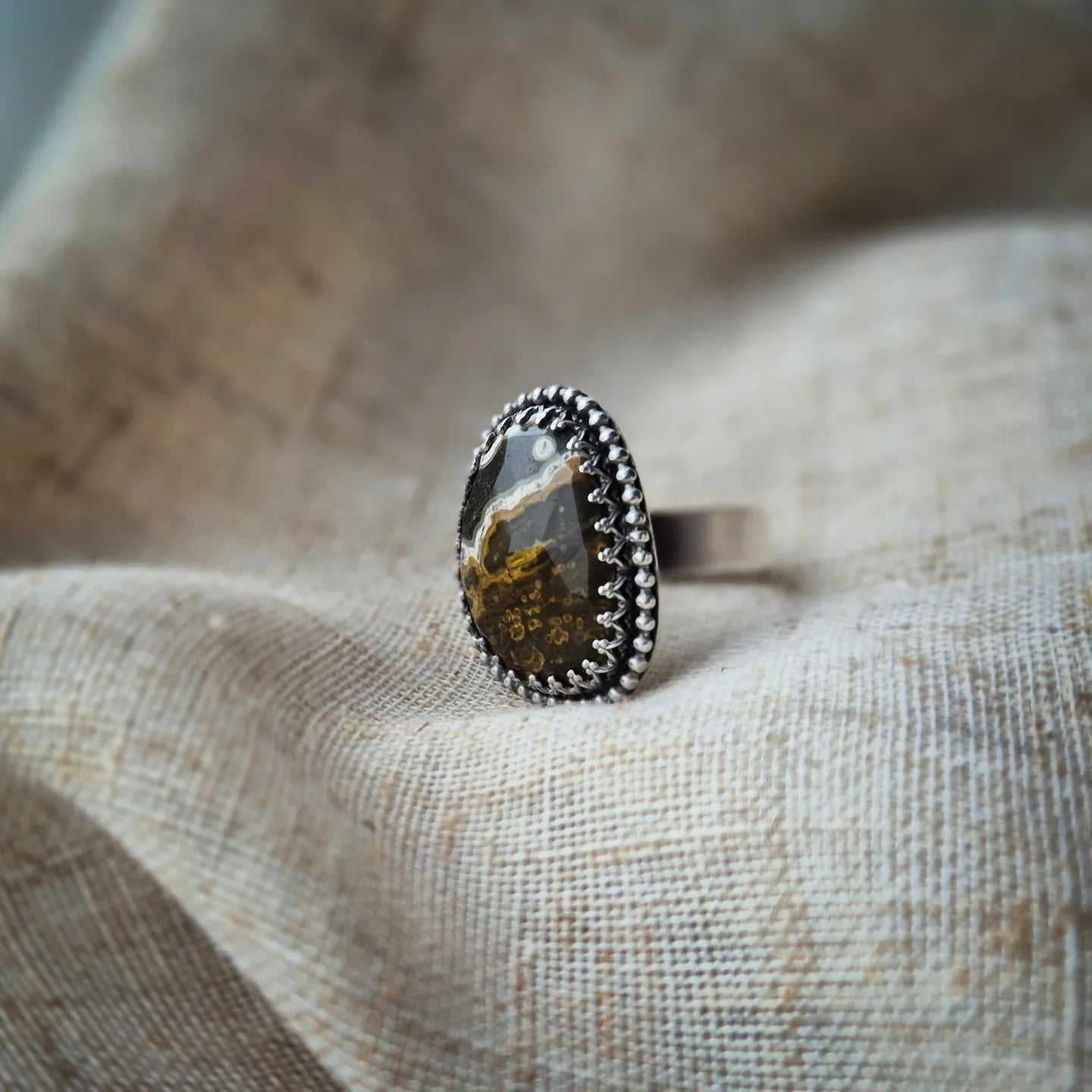 Ocean jasper landscape ring - size S