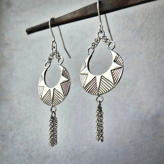 Lunula textured tassle earrings