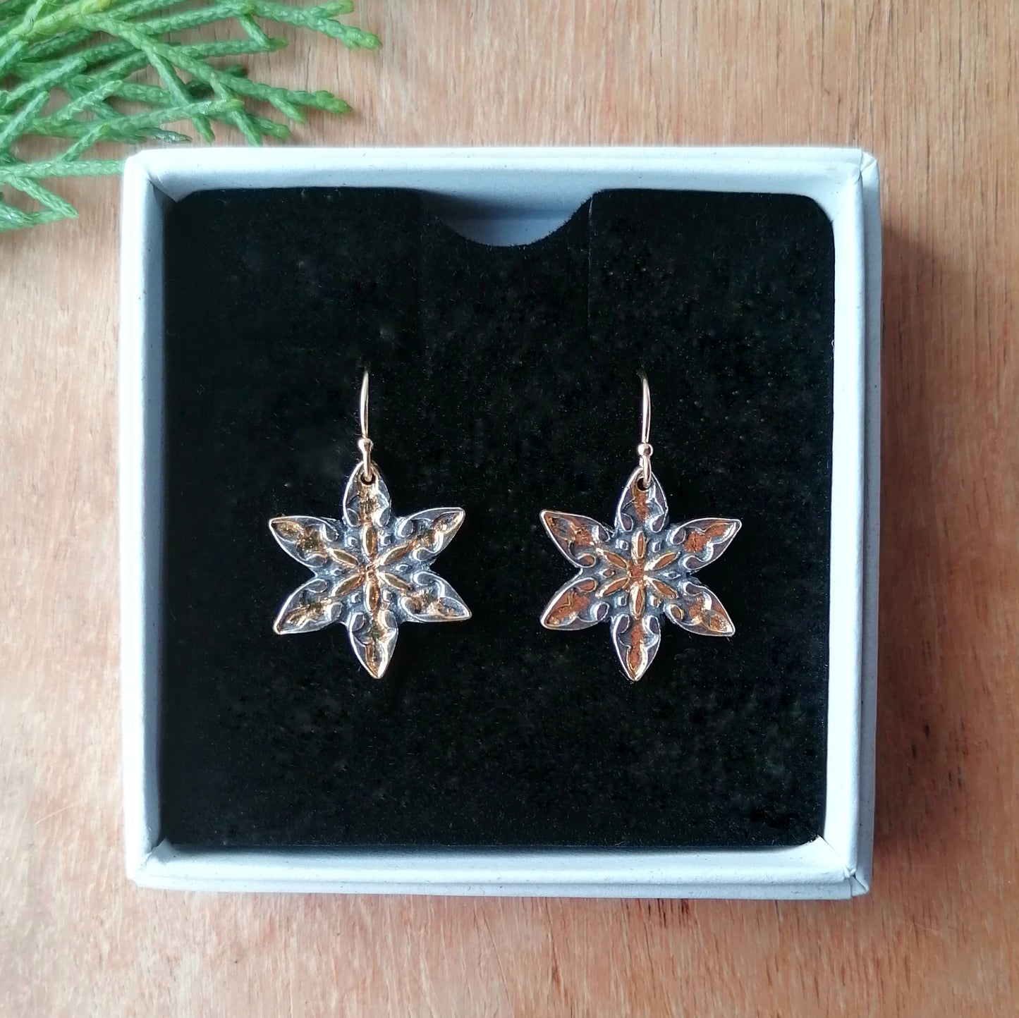 Keum boo gold and silver flower earrings