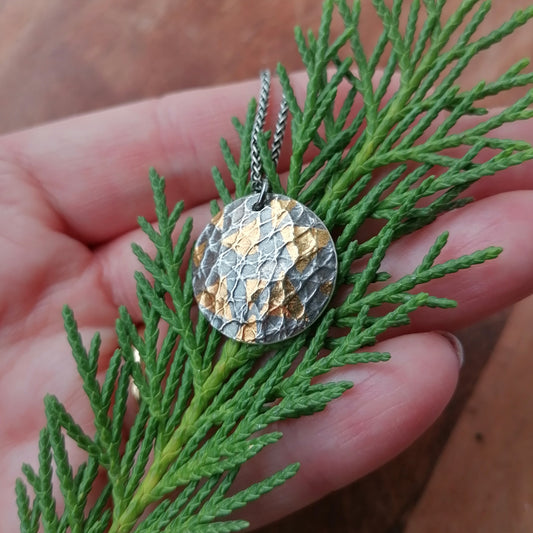 Keum boo gold and silver circle pendant - one available