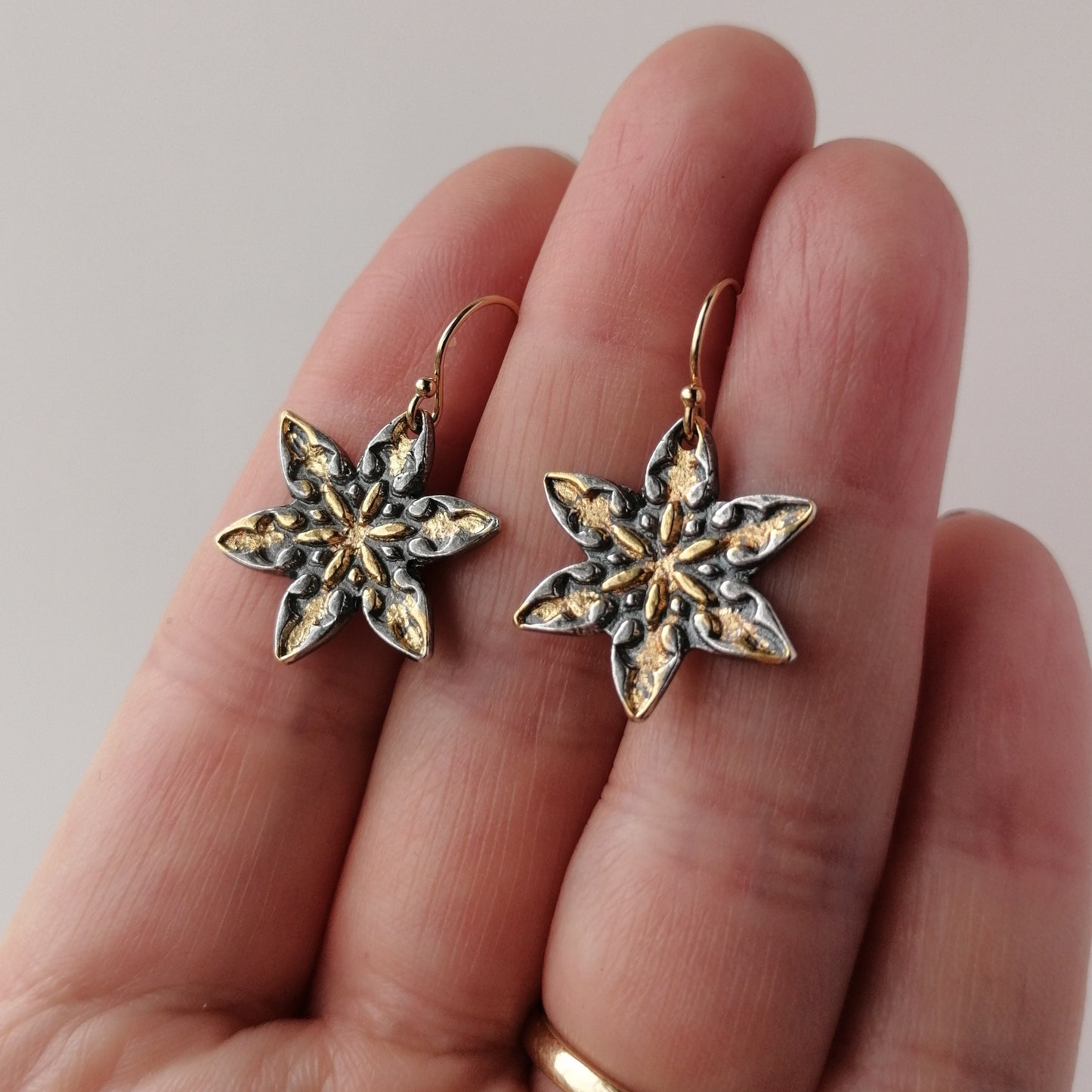 Keum boo gold and silver flower earrings