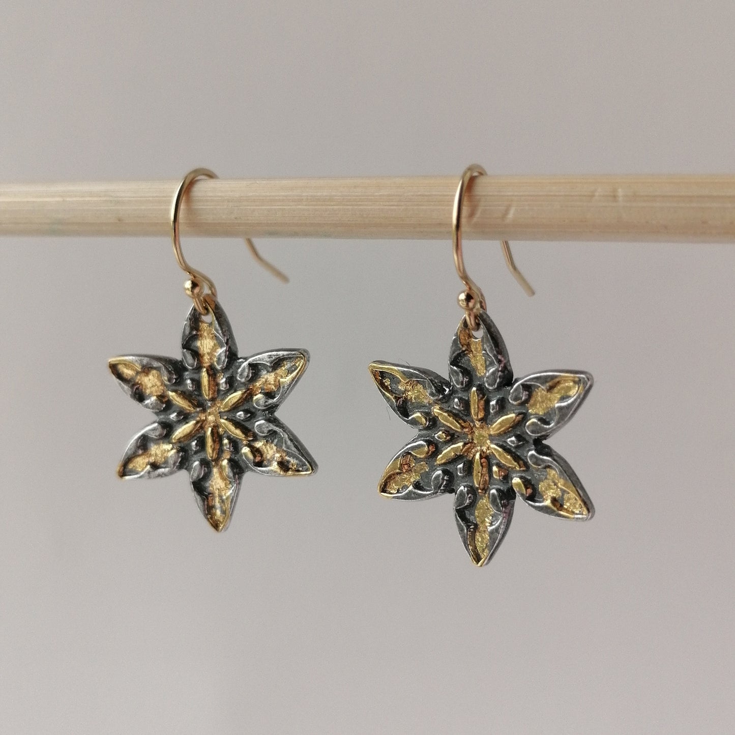 Keum boo gold and silver flower earrings