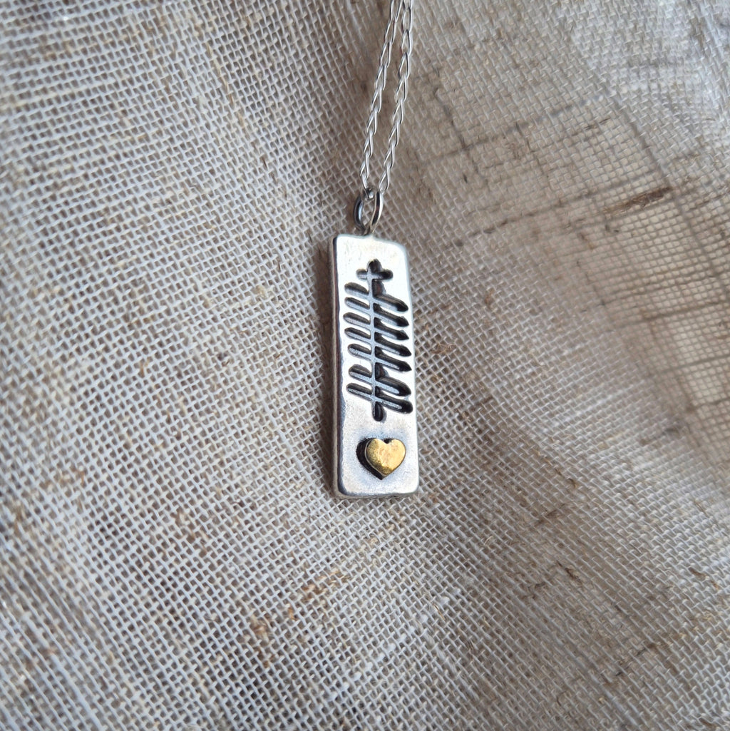 Grá (love) with gold heart - ogham pendant