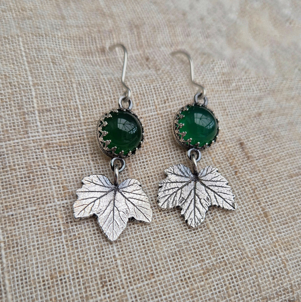 Currant leaf green agate earrings - one available