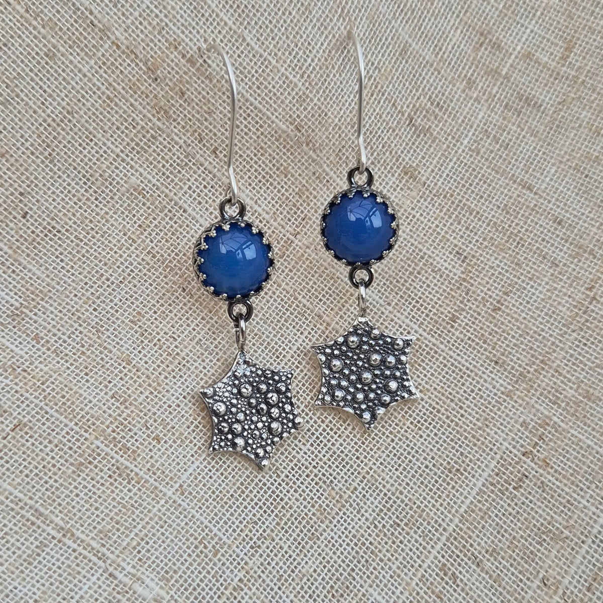 Starburst blue agate drop earrings - one available
