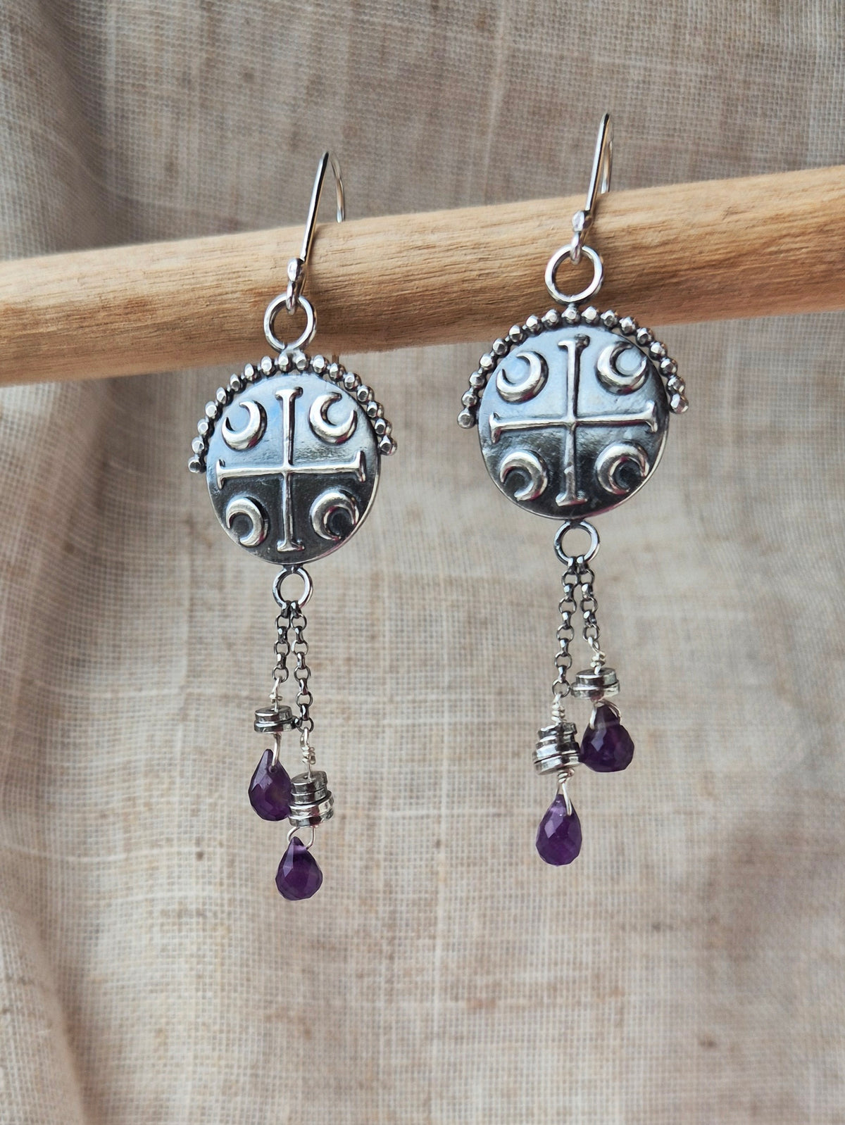 Sheild amethyst drop earrings