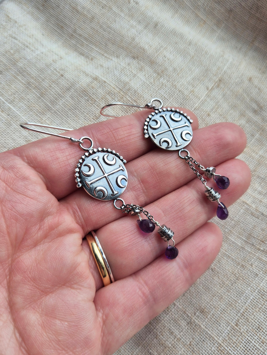Sheild amethyst drop earrings