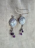 Sheild amethyst drop earrings