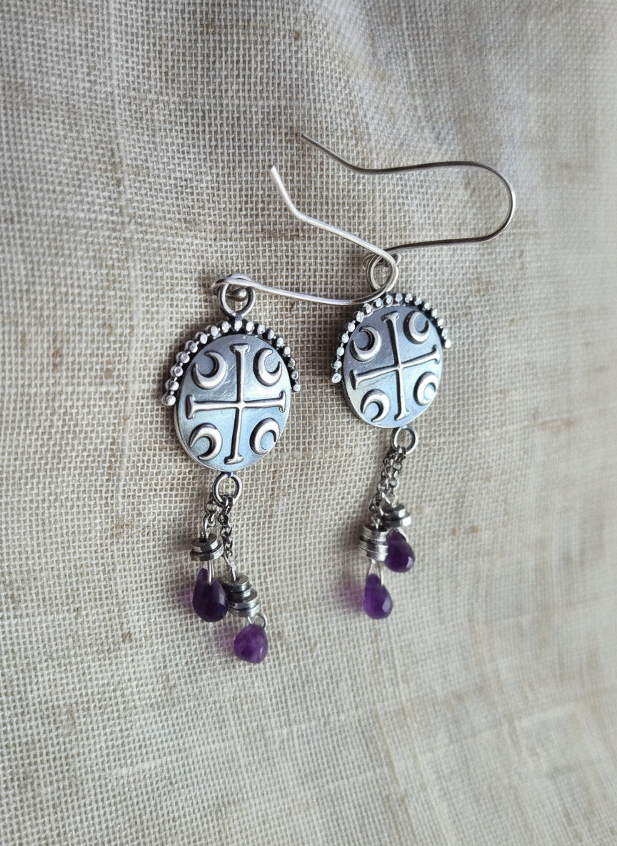 Sheild amethyst drop earrings