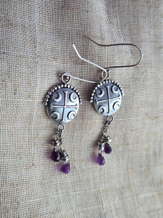Sheild amethyst drop earrings