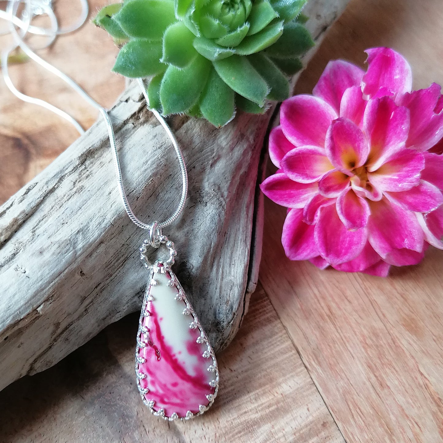 Surfite & silver teardrop pendant - one available