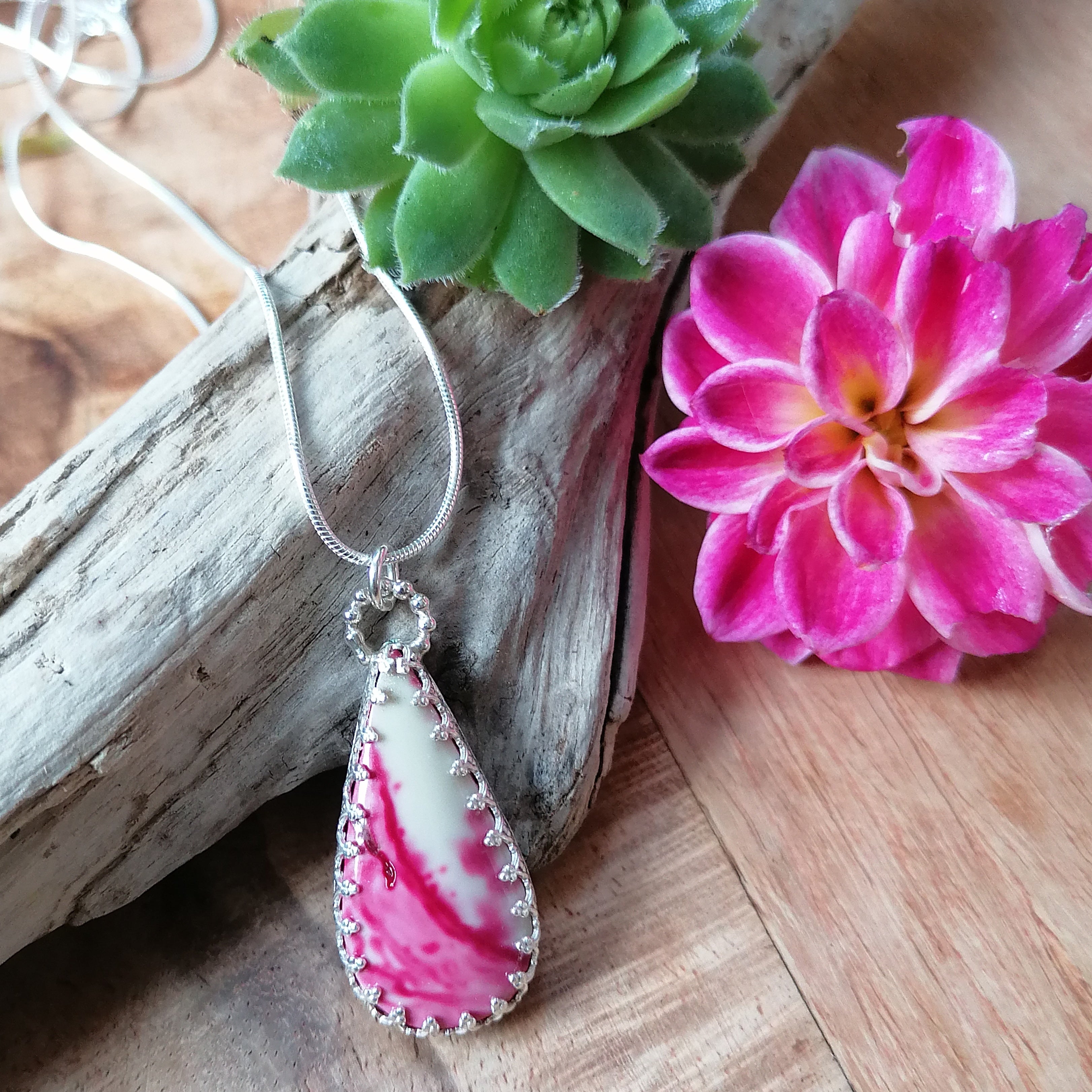 Surfite & silver teardrop pendant - one available
