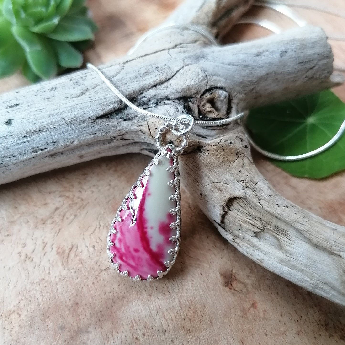 Surfite & silver teardrop pendant - one available