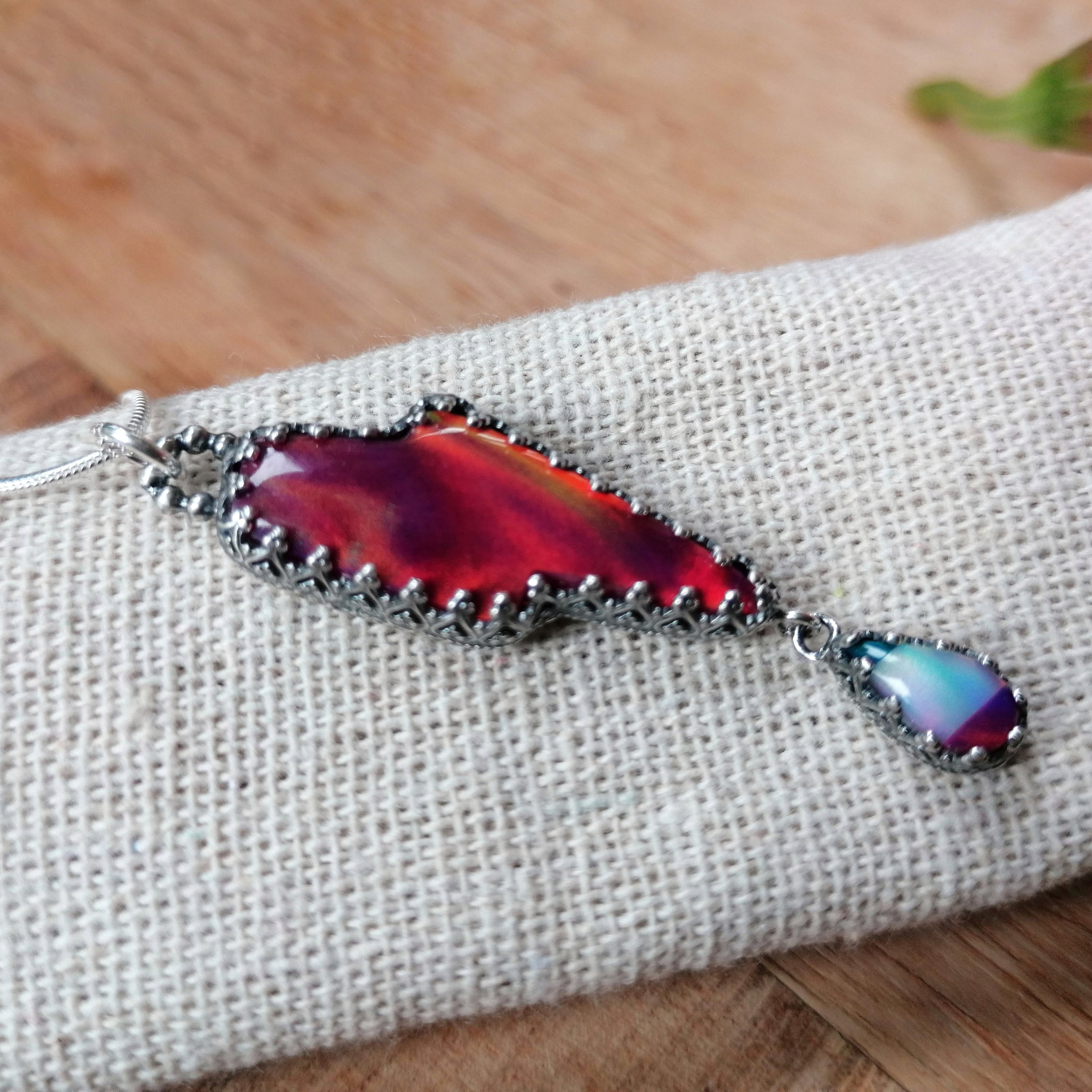 Aurora opal lightening bolt pendant - one available