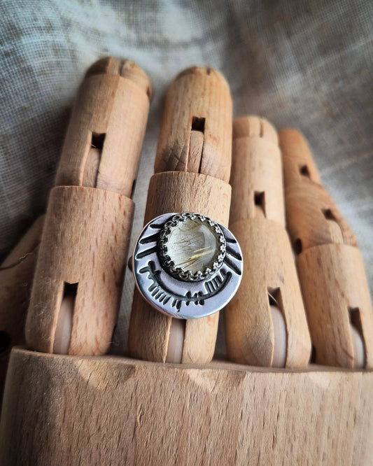 Banlaoch gold rutile quartz ring - UK size P
