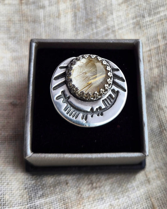 Banlaoch gold rutile quartz ring - UK size P