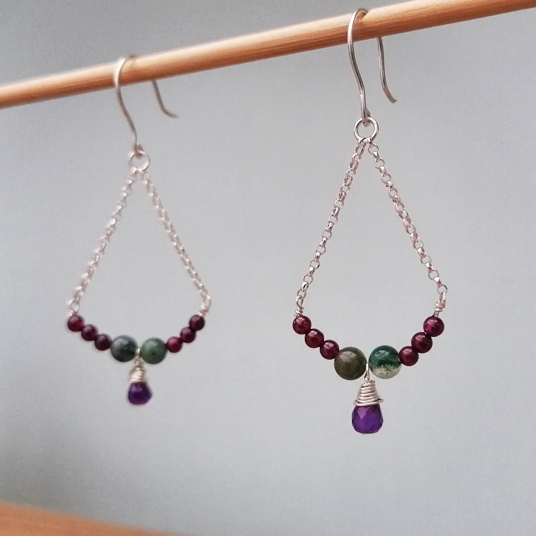 Semi-precious stone chandelier earrings