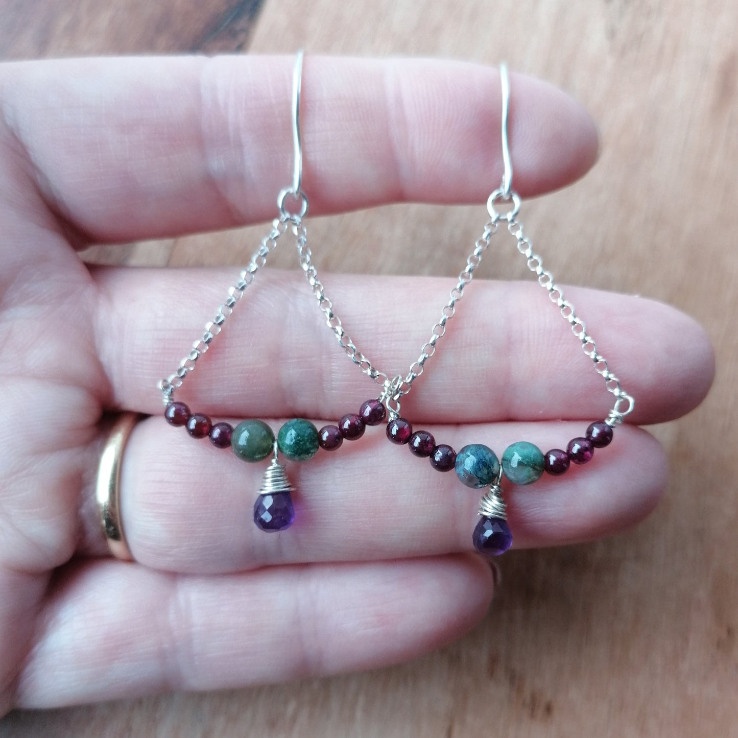 Semi-precious stone chandelier earrings