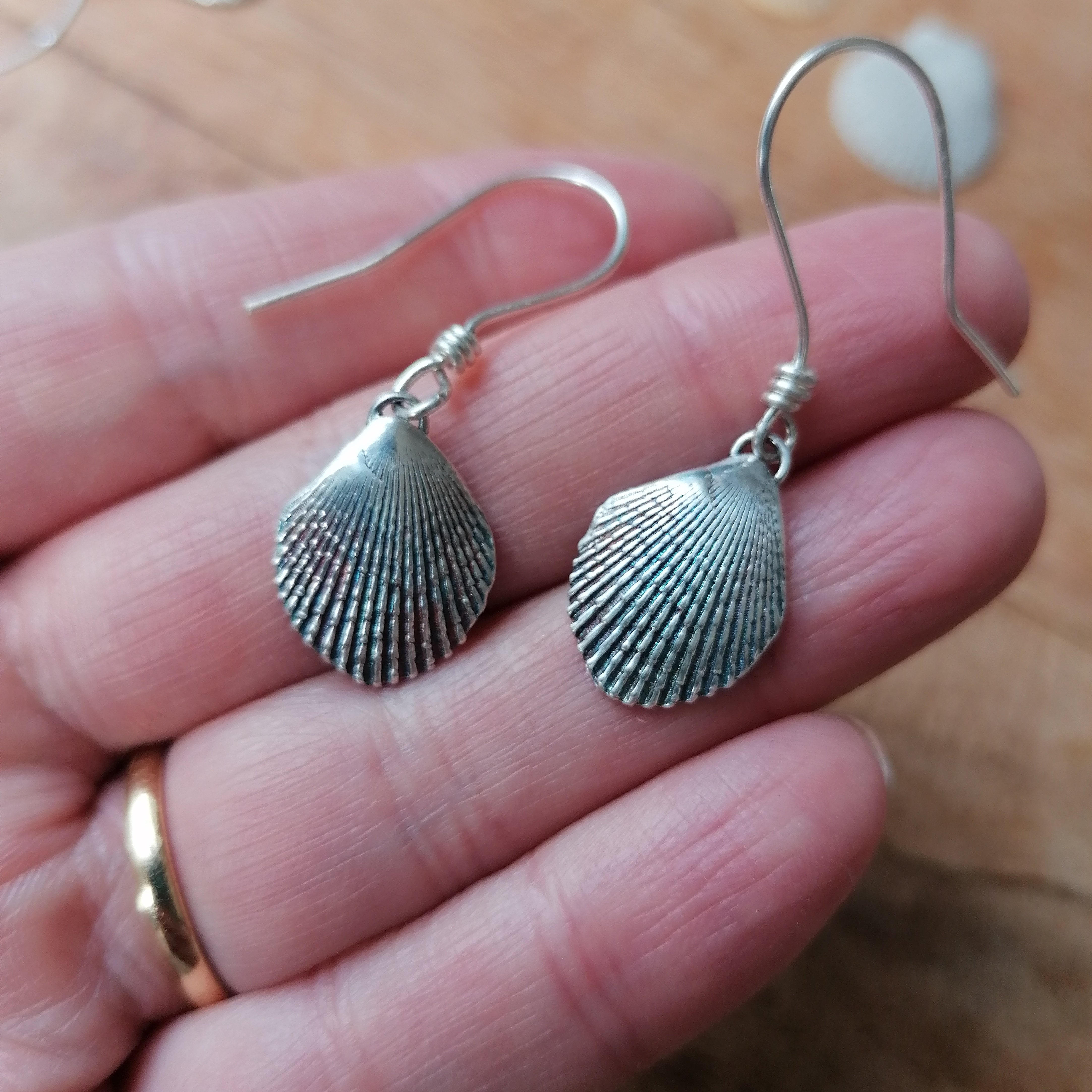 Silver seashell earrings sale